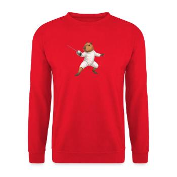 Capybara beim Fechten - Unisex Pullover - Rot - Vorne - Alina (178cm) & Michal (187cm)