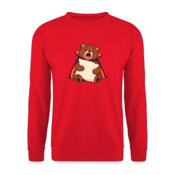 Schläfriger Vampirbär mit einem Kissen - Unisex Pullover - Rot - Vorne - Alina (178cm) & Michal (187cm)