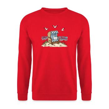 Strandkorb am Meer - Unisex Pullover - Rot - Vorne - Alina (178cm) & Michal (187cm)