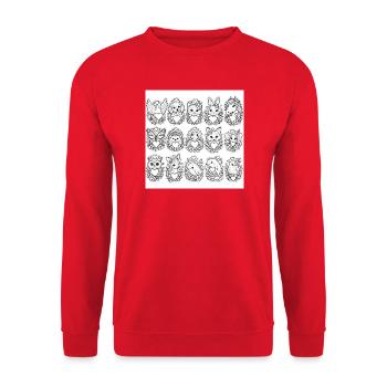 Sticker Süßes Kätzchen mit Herz & Blumen - Unisex Pullover - Rot - Vorne - Alina (178cm) & Michal (187cm)