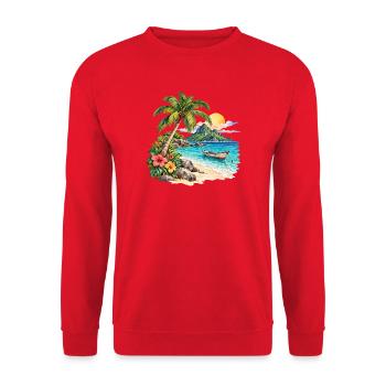 Tropische Insel: Palmen am Meer - Unisex Pullover - Rot - Vorne - Alina (178cm) & Michal (187cm)