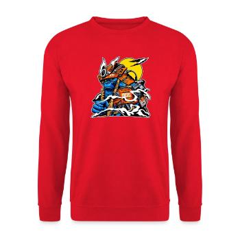 Gorilla im Neon-Mech-Anzug - Unisex Pullover - Rot - Vorne - Alina (178cm) & Michal (187cm)