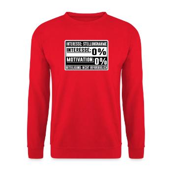 Status: 0 % – Interesse & Motivation - Unisex Pullover - Rot - Vorne - Alina (178cm) & Michal (187cm)