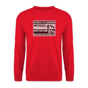 Interesse: 0 % – Motivation: 0 % - Unisex Pullover - Rot - Vorne - Alina (178cm) & Michal (187cm)