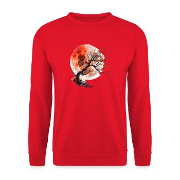 Roter Mond und Kirschbaum - Unisex Pullover - Rot - Vorne - Alina (178cm) & Michal (187cm)