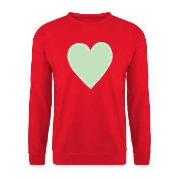 Pastellherz Nähstich Quilt Motiv grünes Herz - Unisex Pullover - Rot - Vorne - Alina (178cm) & Michal (187cm)