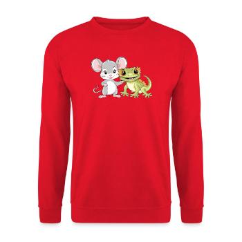 Little_mouse_and_gecko_are_best_friends - Unisex Pullover - Rot - Vorne - Alina (178cm) & Michal (187cm)