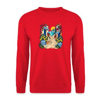 Italienische Küstengasse mit Zitronen - Unisex Pullover - Rot - Vorne - Alina (178cm) & Michal (187cm)