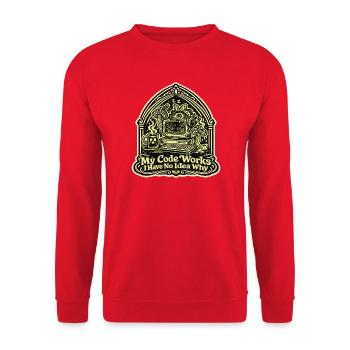 My Code Works Keine Ahnung Warum Motiv - Unisex Pullover - Rot - Vorne - Alina (178cm) & Michal (187cm)