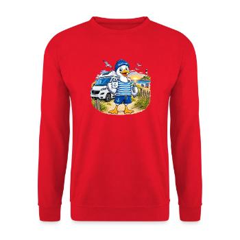 OstseeFreunde Camper - Unisex Pullover - Rot - Vorne - Alina (178cm) & Michal (187cm)