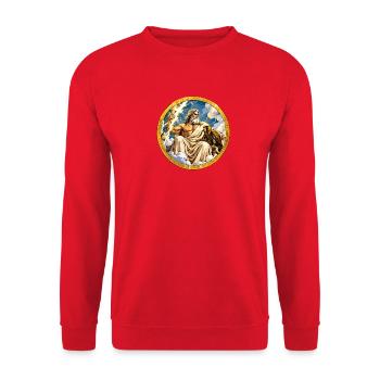 Zeus Blitz auf goldener Wolke - Unisex Pullover - Rot - Vorne - Alina (178cm) & Michal (187cm)