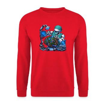 KI-Robotergehirn in Aktion - Unisex Pullover - Rot - Vorne - Alina (178cm) & Michal (187cm)