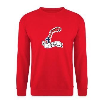 Norway Norwegen Karte Flagge Skandinavien T-Shirt - Unisex Pullover - Rot - Vorne - Alina (178cm) & Michal (187cm)