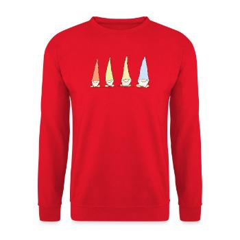 Vier bunte Wichtel Wichtelfamilie Gartenzwerge - Unisex Pullover - Rot - Vorne - Alina (178cm) & Michal (187cm)