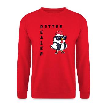 Dotterdealer lustiges Huhn  - Unisex Pullover - Rot - Vorne - Alina (178cm) & Michal (187cm)