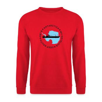 Antarktis-Silhouette mit Explorer-Schiff - Unisex Pullover - Rot - Vorne - Alina (178cm) & Michal (187cm)