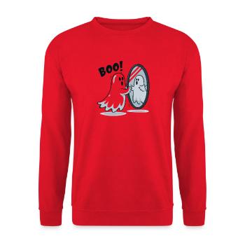 Boo Spiegelgeist im Spiegel - Unisex Pullover - Rot - Vorne - Alina (178cm) & Michal (187cm)