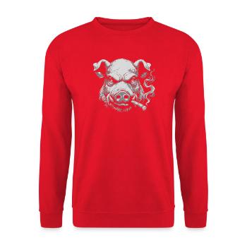 Schwein rauchende Zigarre - Unisex Pullover - Rot - Vorne - Alina (178cm) & Michal (187cm)