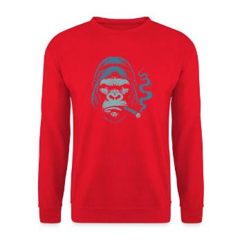 Gorilla mit Zigarrenporträt - Unisex Pullover - Rot - Vorne - Alina (178cm) & Michal (187cm)