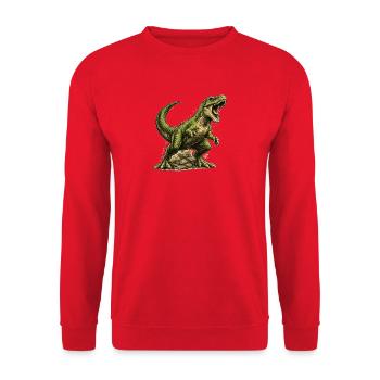 Tyrannosaurus Rex T-Rex Dinosaurier Urzeit Motiv - Unisex Pullover - Rot - Vorne - Alina (178cm) & Michal (187cm)