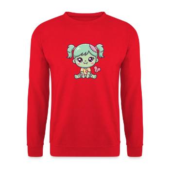 Süßes Zombie-Baby mit Nähten und gebrochenem Herzen - Unisex Pullover - Rot - Vorne - Alina (178cm) & Michal (187cm)