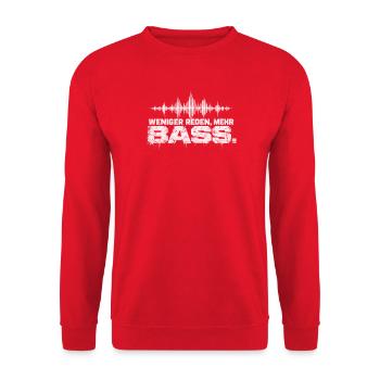 Weniger Reden Mehr Bass Techno Festival Shirt - Unisex Pullover - Rot - Vorne - Alina (178cm) & Michal (187cm)