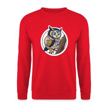 Entomologe Eule Lupe T-Shirt - Unisex Pullover - Rot - Vorne - Alina (178cm) & Michal (187cm)