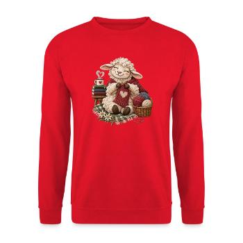 Schaf beim Stricken  - Unisex Pullover - Rot - Vorne - Alina (178cm) & Michal (187cm)