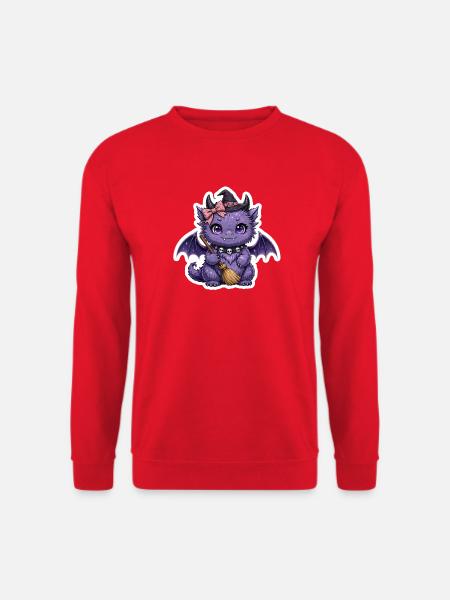 Lila Fledermaushexe mit Besen - Unisex Pullover - Rot