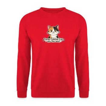 Dreifarbige Katzenfreude - Unisex Pullover - Rot - Vorne - Alina (178cm) & Michal (187cm)