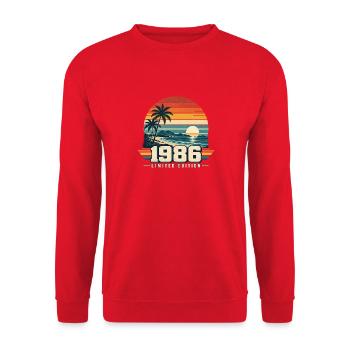 1986 Retro Sonnenuntergang Küstenedition - Unisex Pullover - Rot - Vorne - Alina (178cm) & Michal (187cm)