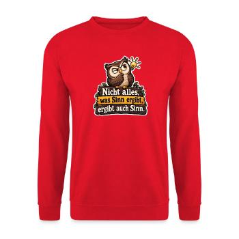 Sinnvoller Eulenwitz - Unisex Pullover - Rot - Vorne - Alina (178cm) & Michal (187cm)
