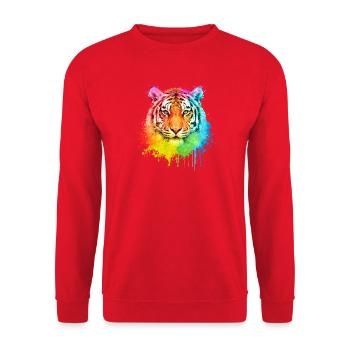 Tiger Aquarell Illustration - Unisex Pullover - Rot - Vorne - Alina (178cm) & Michal (187cm)