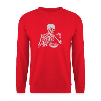 Skelett-Frühstücksschale - Unisex Pullover - Rot - Vorne - Alina (178cm) & Michal (187cm)