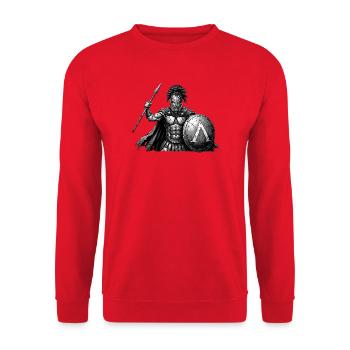 Spartanischer Krieger mit Schild - Unisex Pullover - Rot - Vorne - Alina (178cm) & Michal (187cm)
