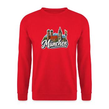München Dom & Rathaus Sticker - Unisex Pullover - Rot - Vorne - Alina (178cm) & Michal (187cm)