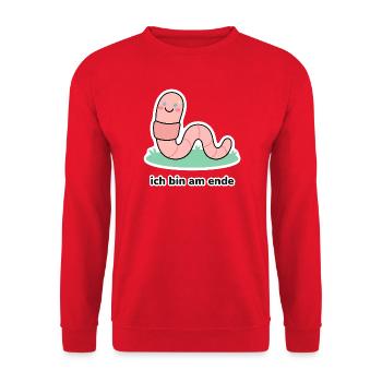 ich bin am ende – Wurm Meme - Unisex Pullover - Rot - Vorne - Alina (178cm) & Michal (187cm)