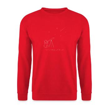 Sterngucker Kind Teleskop Astronomie Sterne Shirt - Unisex Pullover - Rot - Vorne - Alina (178cm) & Michal (187cm)