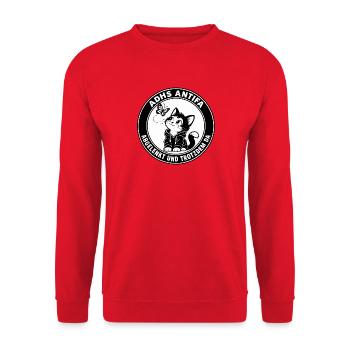 ADHS Antifa – Abgelenkt und trotzdem da Katze - Unisex Pullover - Rot - Vorne - Alina (178cm) & Michal (187cm)
