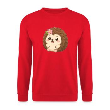 Hedgehog Flower Friend – Igel mit Blume - Unisex Pullover - Rot - Vorne - Alina (178cm) & Michal (187cm)