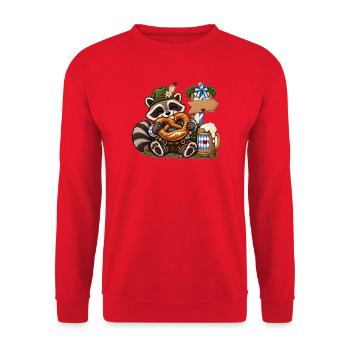 Waschbär mit Brezel und Trachtenhut  - Unisex Pullover - Rot - Vorne - Alina (178cm) & Michal (187cm)