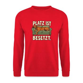 Ridgeback auf dem Sofa – Platz ist besetzt - Unisex Pullover - Rot - Vorne - Alina (178cm) & Michal (187cm)
