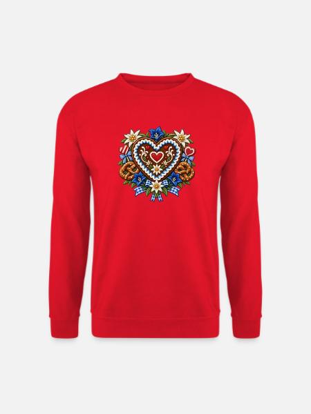 Lebkuchenherz mit Edelweiß und Enzian - Unisex Pullover - Rot