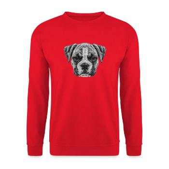 Boxer welpe monochrom, Hundeporträt Skizzenstil - Unisex Pullover - Rot - Vorne - Alina (178cm) & Michal (187cm)