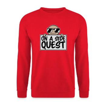 On A Side Quest Gaming Adventure Spruch Logo Text - Unisex Pullover - Rot - Vorne - Alina (178cm) & Michal (187cm)