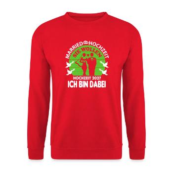 JGA Married Hochzeit 2027 Ich bin dabei Brautpaar - Unisex Pullover - Rot - Vorne - Alina (178cm) & Michal (187cm)