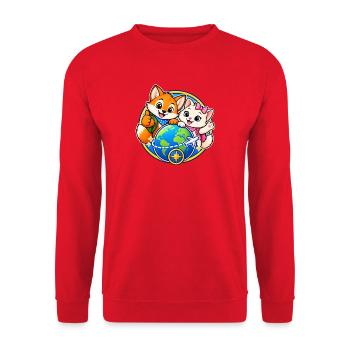 Tavi & Nela - Gemeinsam um die Welt - Unisex Pullover - Rot - Vorne - Alina (178cm) & Michal (187cm)