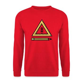 Geodreieck Stift Schriftzug - Unisex Pullover - Rot - Vorne - Alina (178cm) & Michal (187cm)