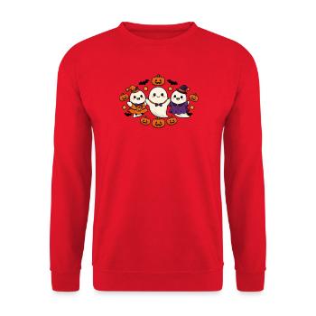 Kawaii Halloween Geister Cute Ghosts - Unisex Pullover - Rot - Vorne - Alina (178cm) & Michal (187cm)