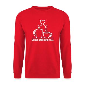 Unser Morgenritual Kaffee Kakao Tassen T-Shirt - Unisex Pullover - Rot - Vorne - Alina (178cm) & Michal (187cm)